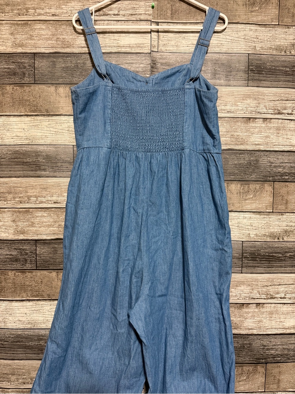 Old Navy Chambray Wide Leg Jumpsuit Women’s L Blue (Inseam 25.5) Cotton - Picture 6 of 8